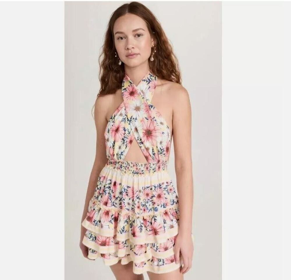 NEW Agua Bendita Sz S Maona Ross Mini Halter Tiered Dress in Multicolor Floral